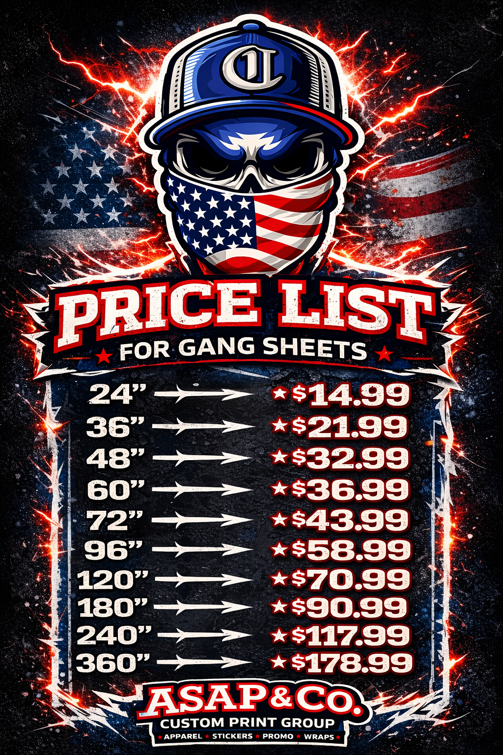 ASAP & CO. gang sheet price list