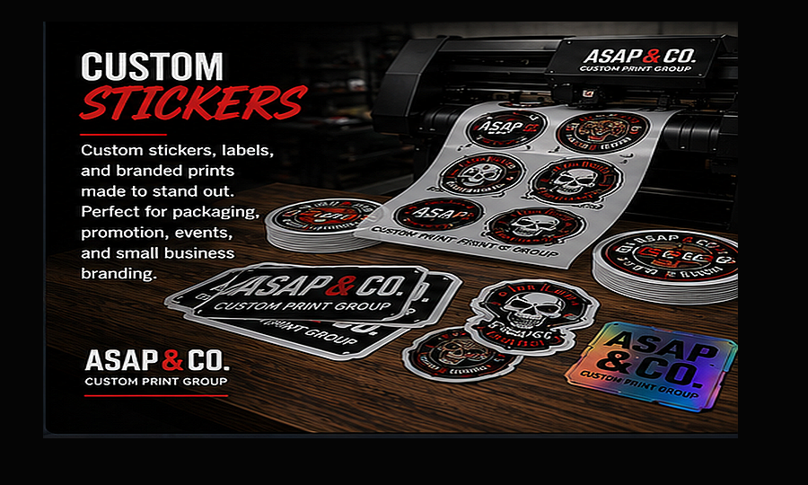 Custom sticker and decal production display